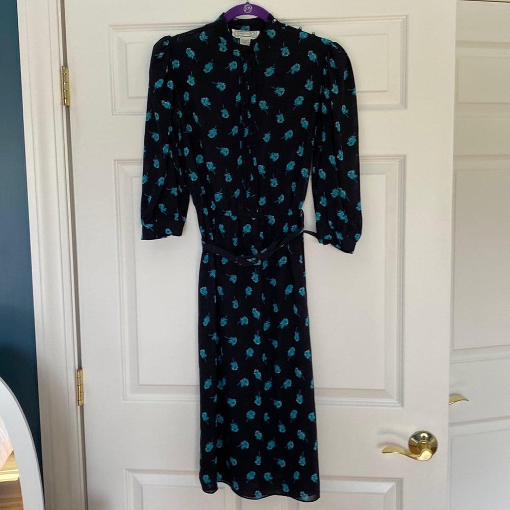 Sheer black dress/turquoise flowers